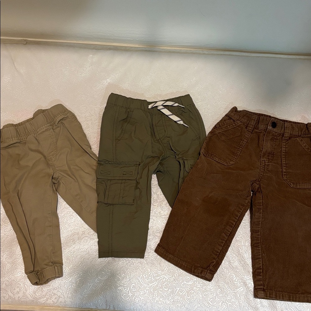 Sonoma & Old Navy 18m Bundle Brown Corduroy, Olive Nylon Pants